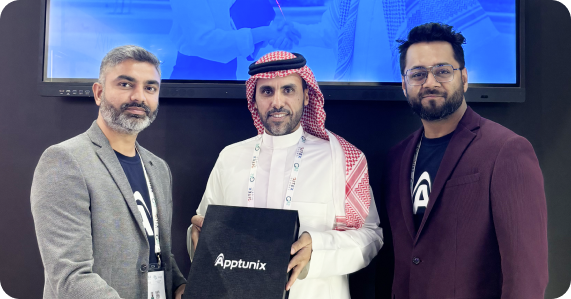 Apptunix team at GITEX Global Dubai 2025 showcasing AI-powered mobile app solutions.