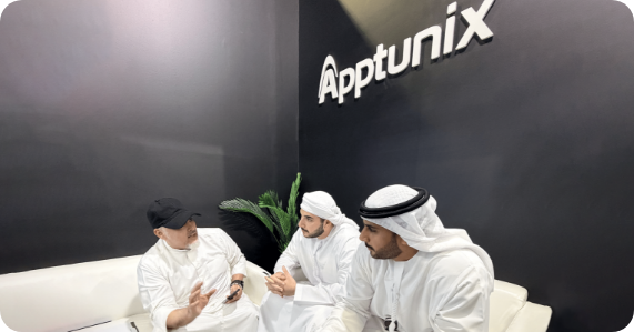 Apptunix team at GITEX Global Dubai 2025 showcasing AI-powered mobile app solutions.