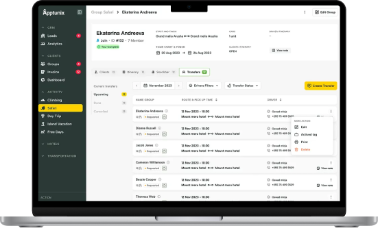 Corporate travel management system dashboard