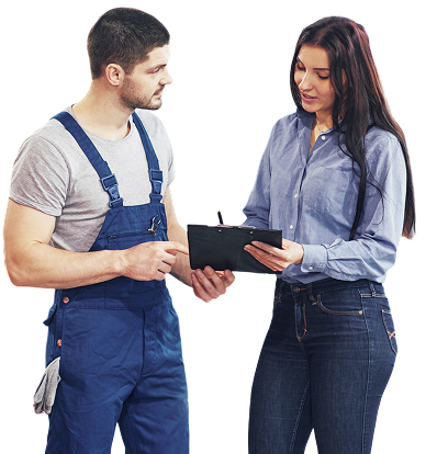Mechanic assisting customer