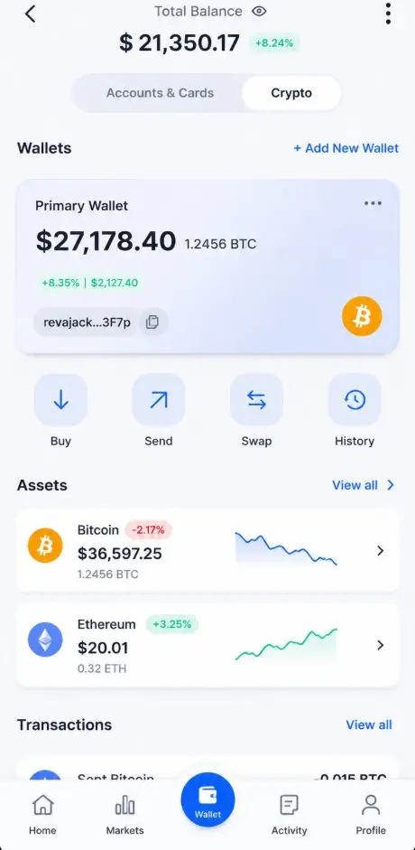 Banking app screen