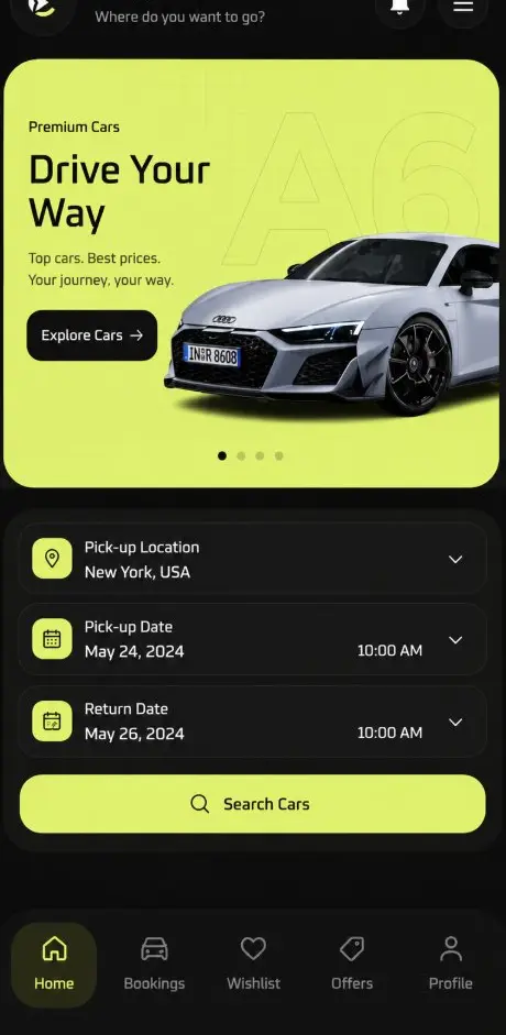 Ride-hailing app screen
