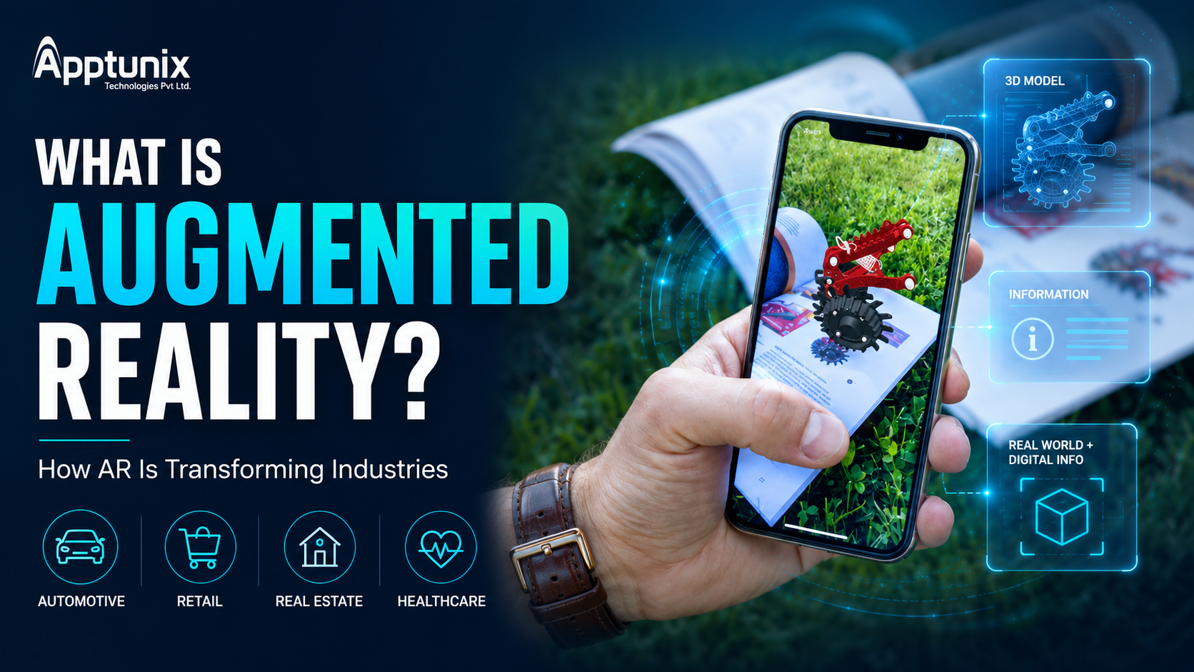 Augmented reality technology illustration featuring AR mobile apps and real-world business use cases