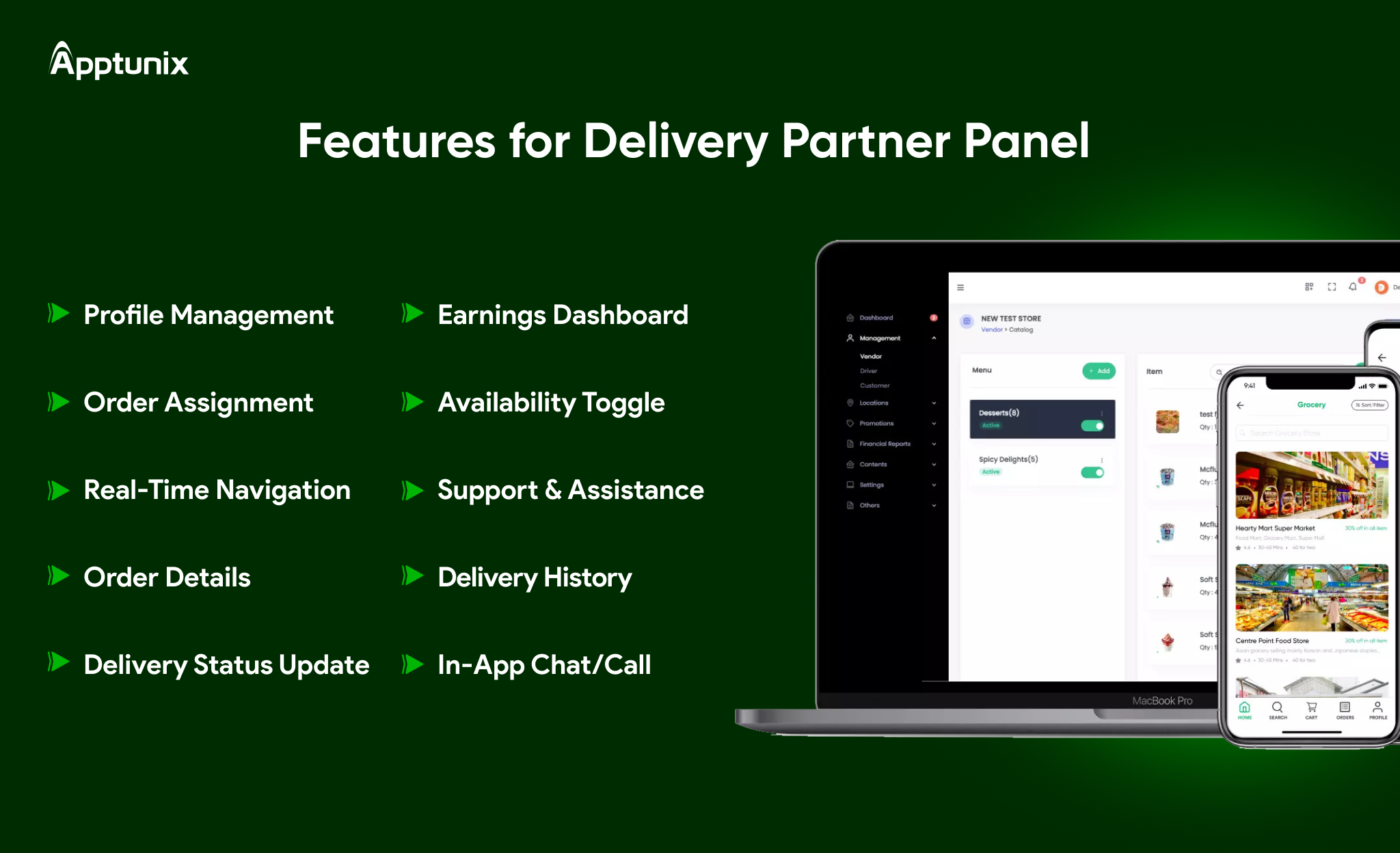 Features for Delivery Partner Panel in grocery app