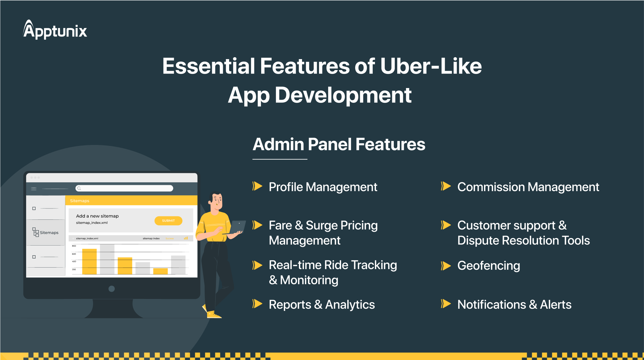 Admin app panel features of Uber-Like App Development 