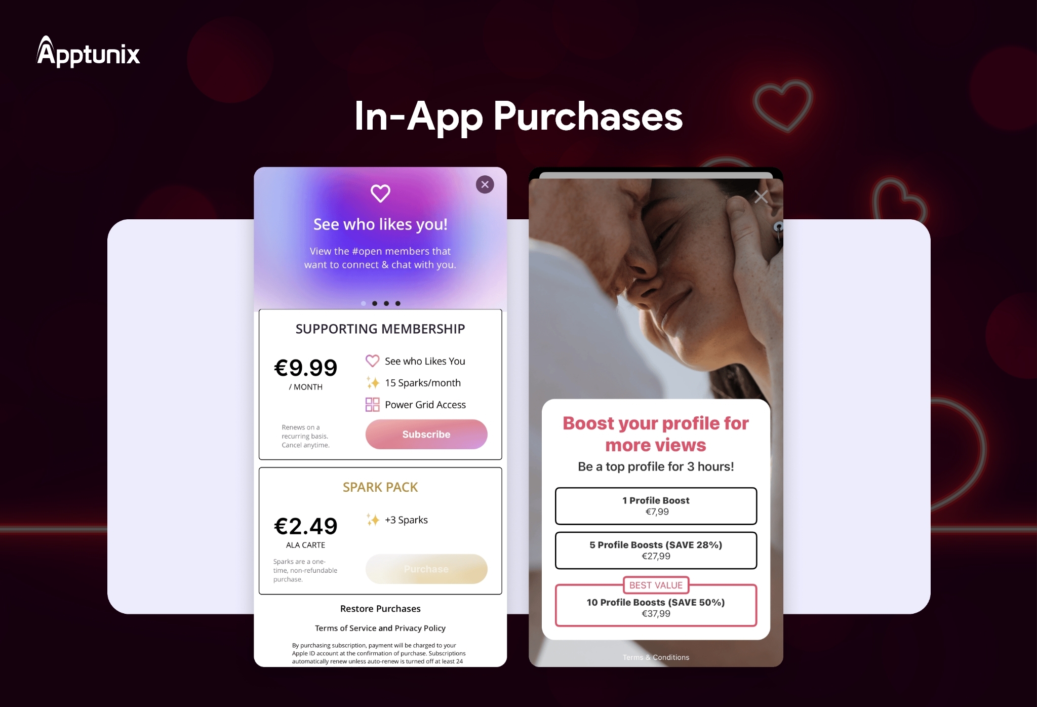 in app purchases in dating app model