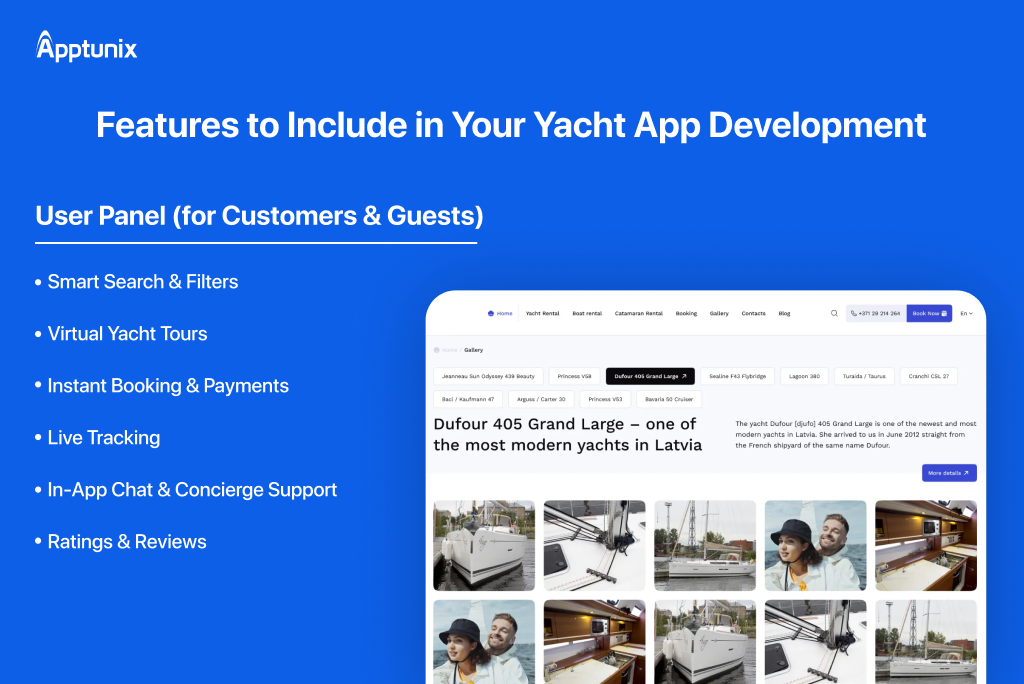 Yacht App Development user panel features