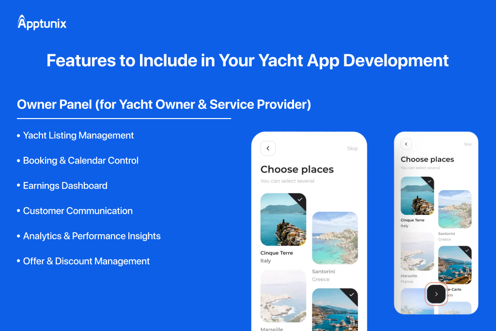 Yacht App Development owner panel features 