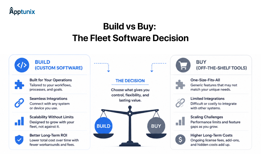 Custom fleet management software versus off-the-shelf fleet software comparison chart