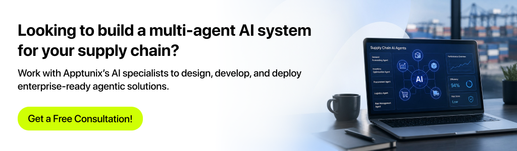Apptunix free consultation CTA for building a multi-agent AI system for supply chain